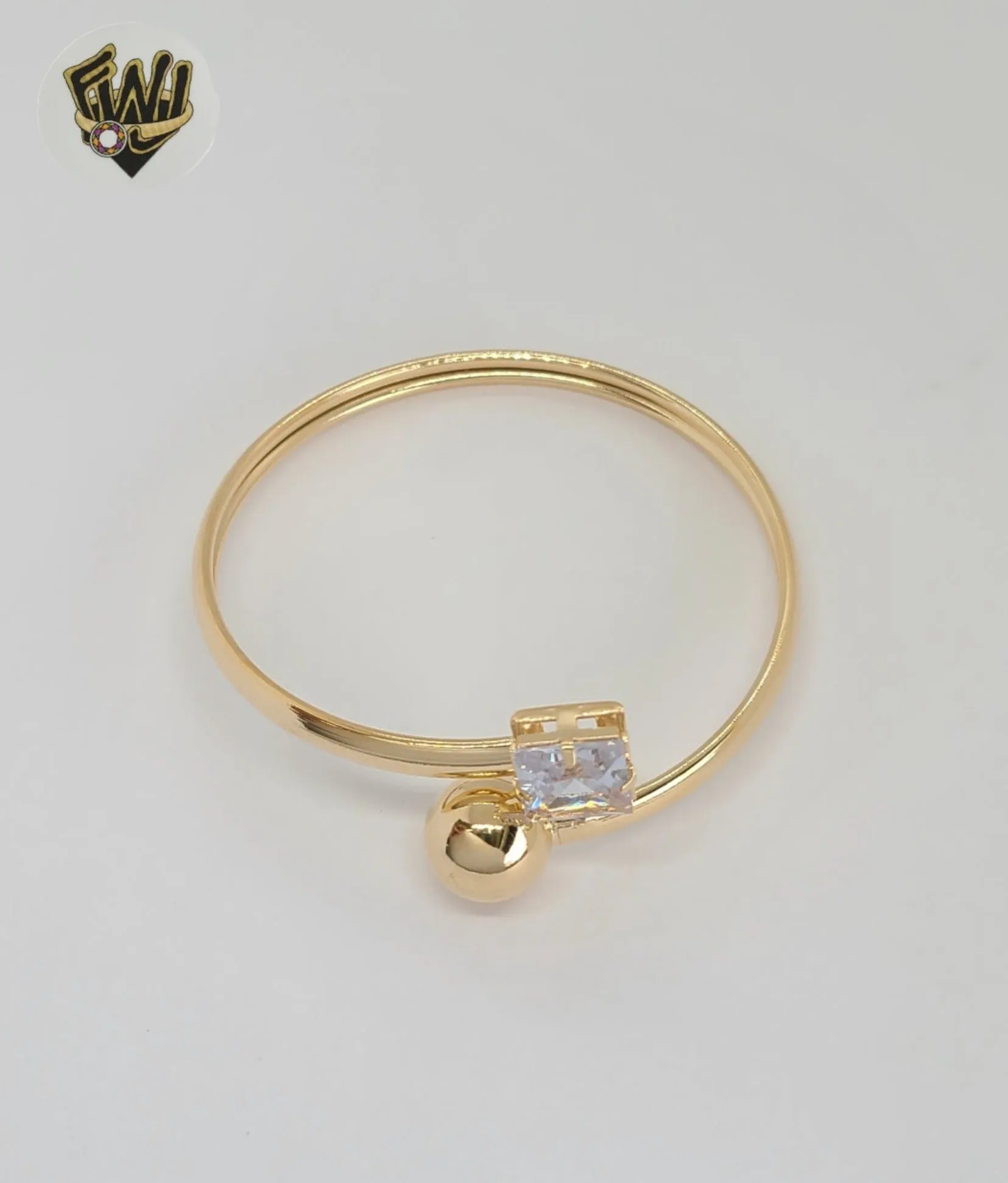 (1-4077) Gold Laminate - 4.5mm Ball and Zircon Open Bangle - BGF