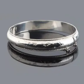 10mm Sterling Silver Hinged Bangle Hand Engraved Pattern