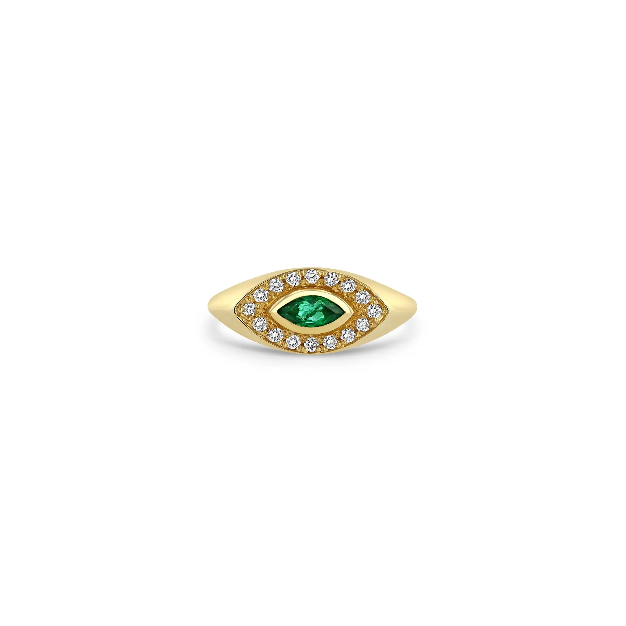 14k Marquise Emerald & Diamond Halo Signet Ring