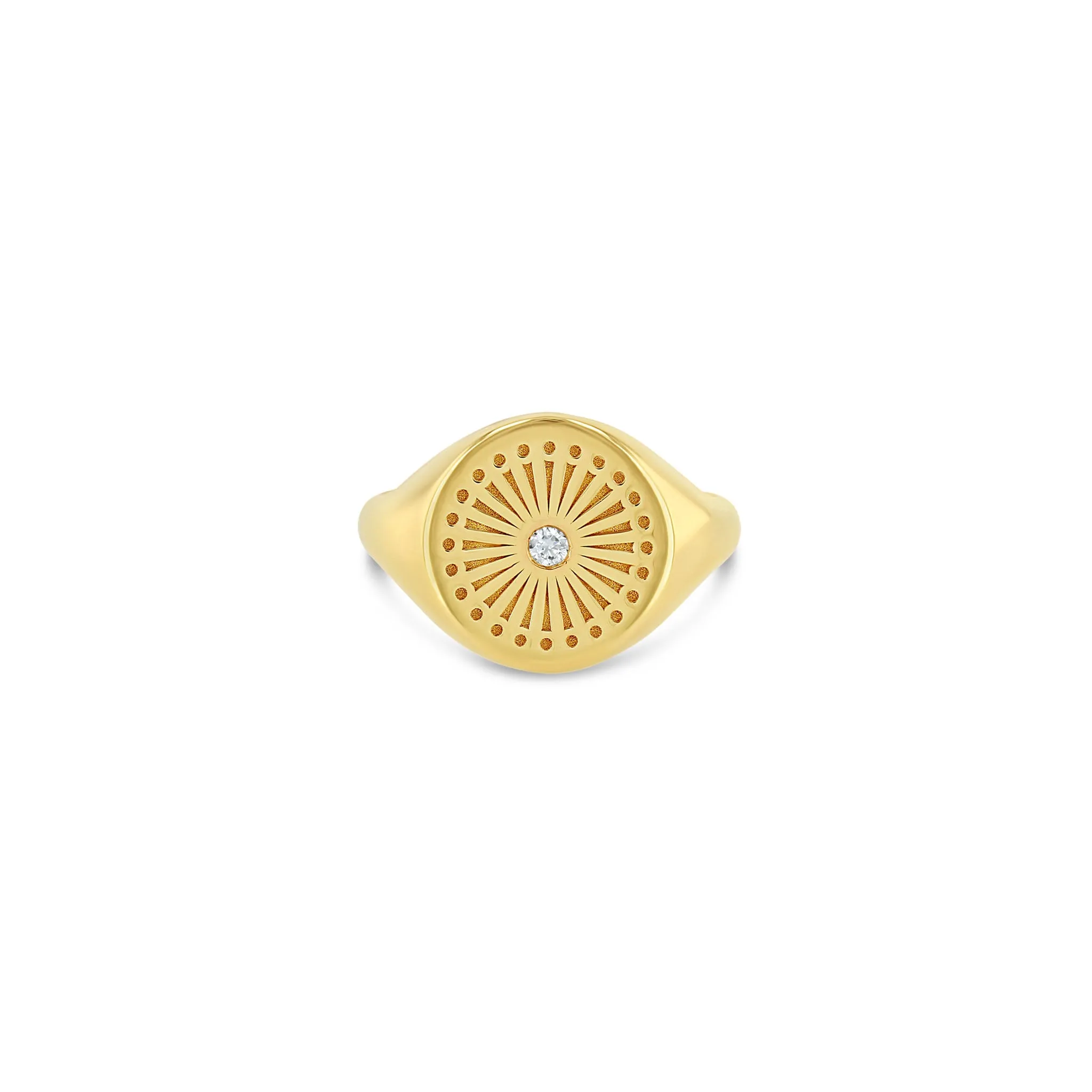 14k Sunbeam Engraved Signet Ring