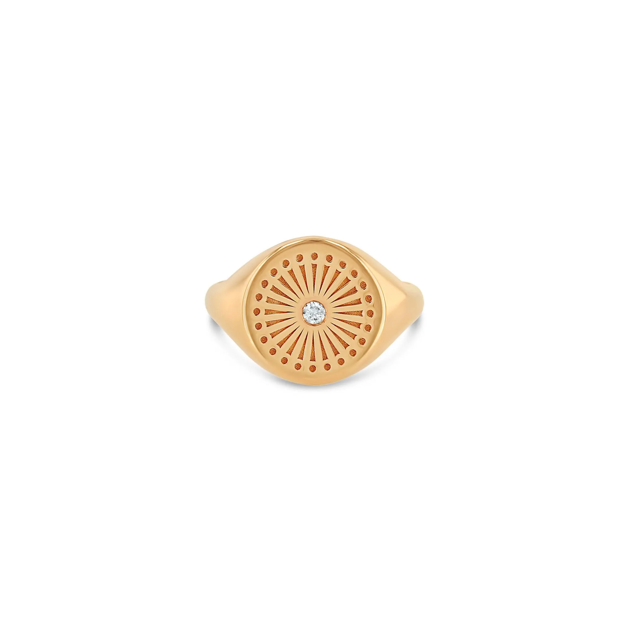 14k Sunbeam Engraved Signet Ring