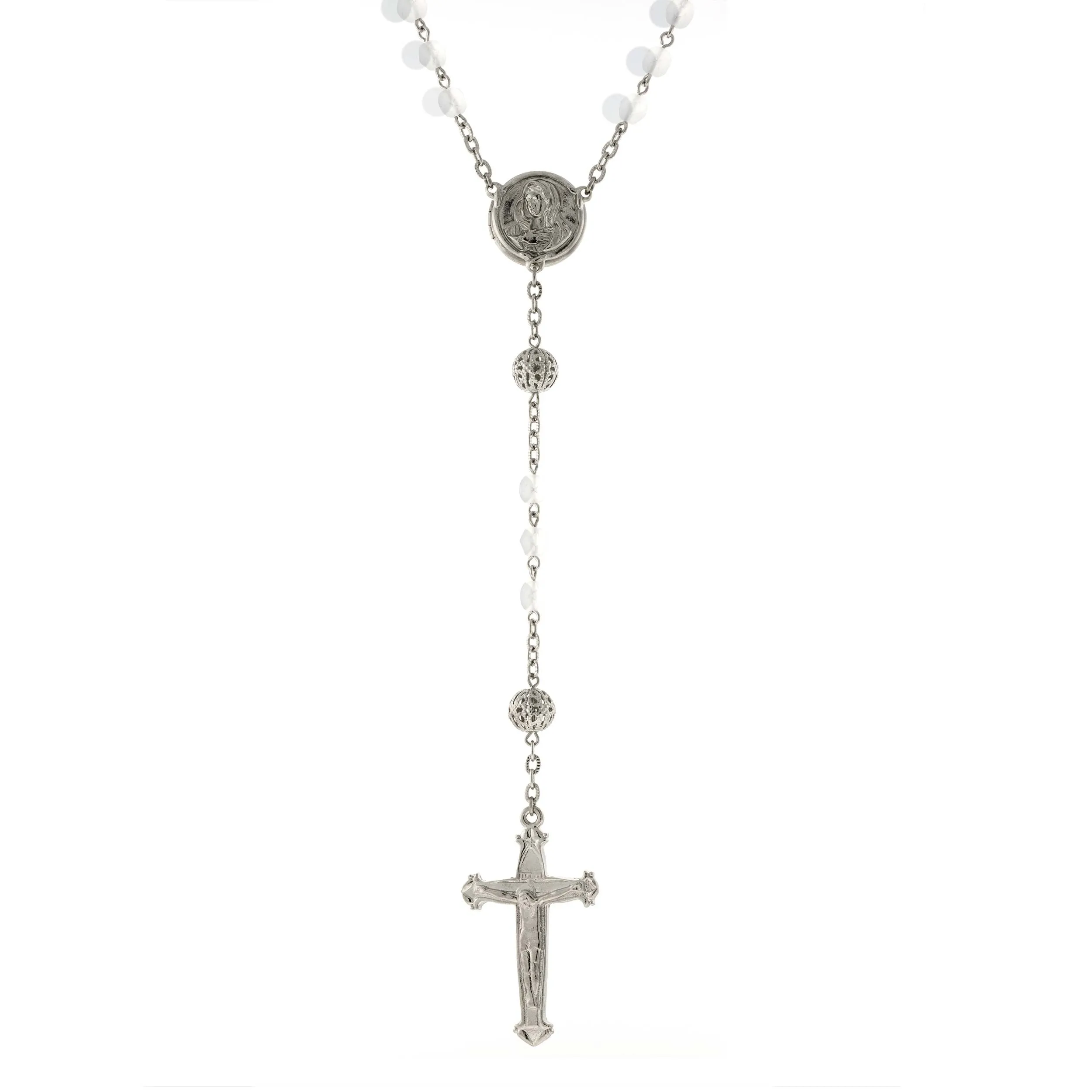 1928 Jewelry Beaded Crucifix With Mary Locket Necklace Rosary