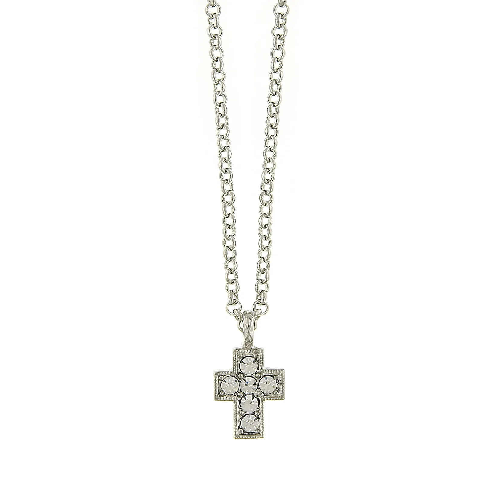 1928 Jewelry Crystal Cross Pendant Necklace 16"   3" Extender