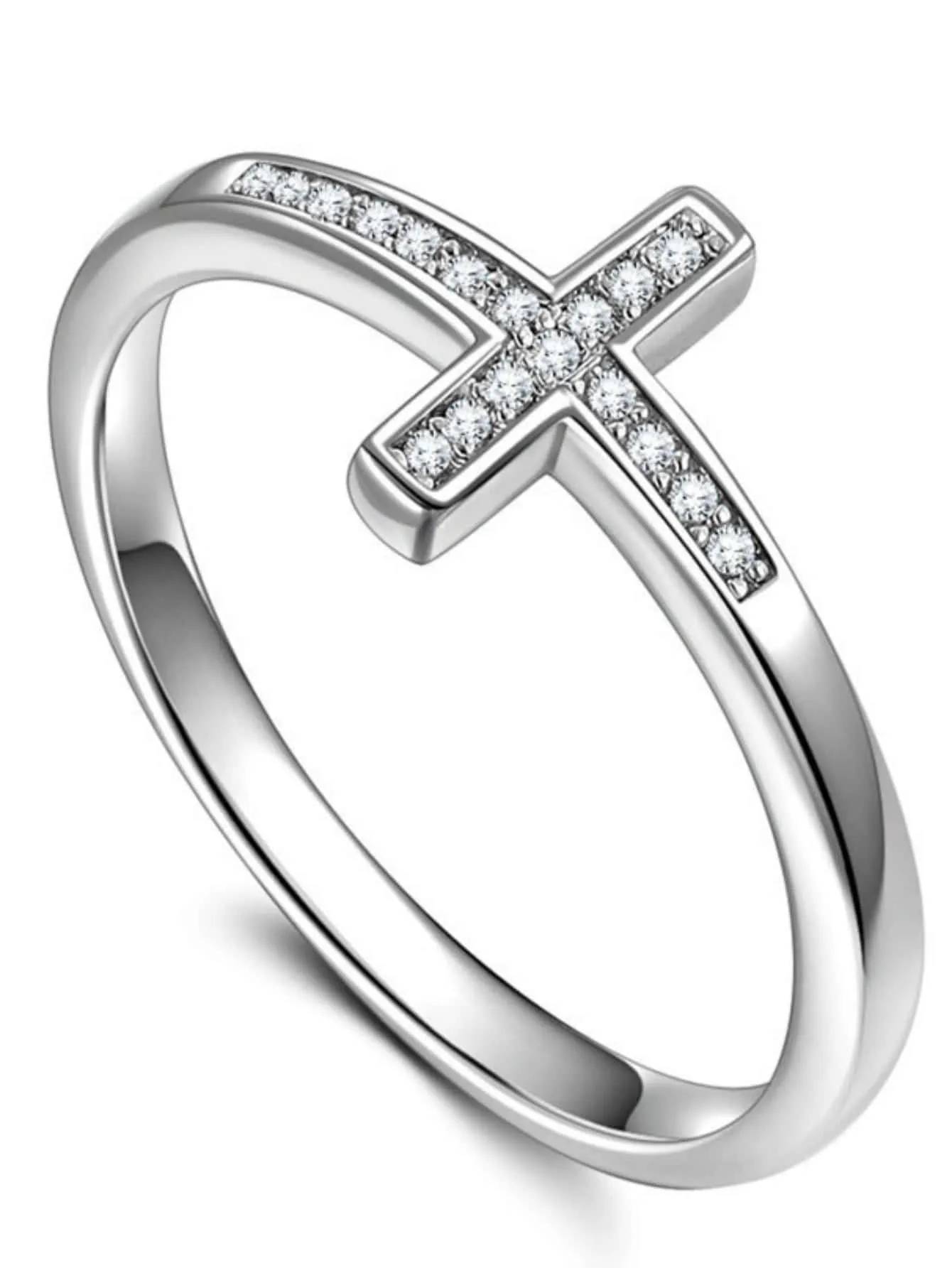 1pc Elegant Cross Ring For Women Fashion Micro-inlaid Cubic Zirconia Ring Finger Accessories Jewelry