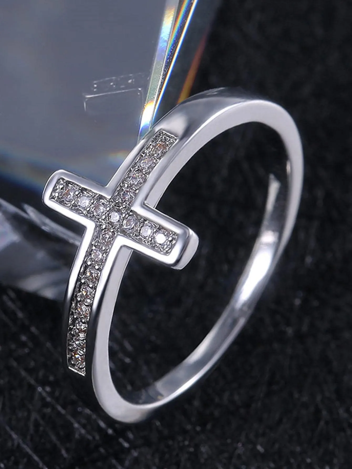 1pc Elegant Cross Ring For Women Fashion Micro-inlaid Cubic Zirconia Ring Finger Accessories Jewelry