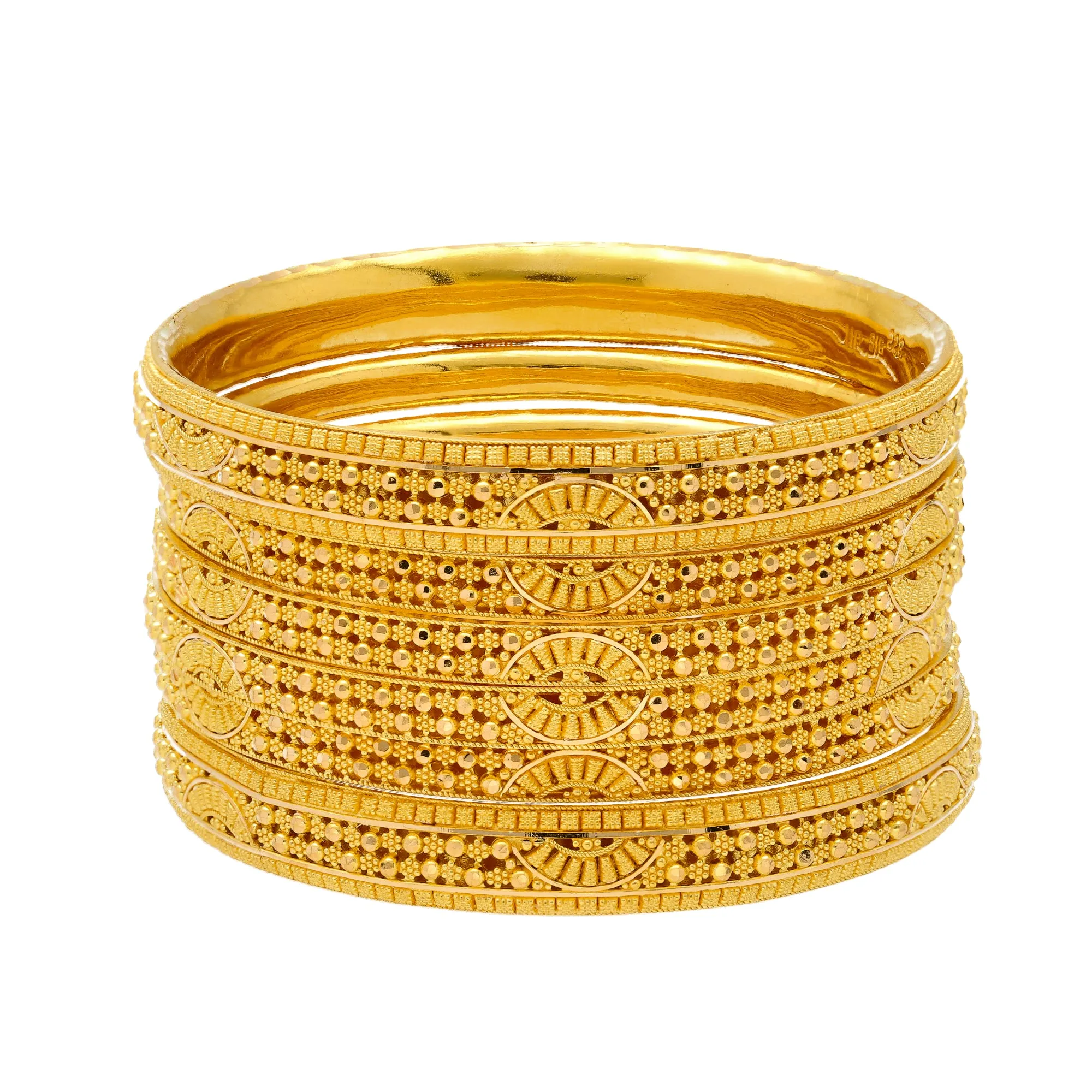 22K Yellow Gold Bangle Set of 6 (88.7gm)