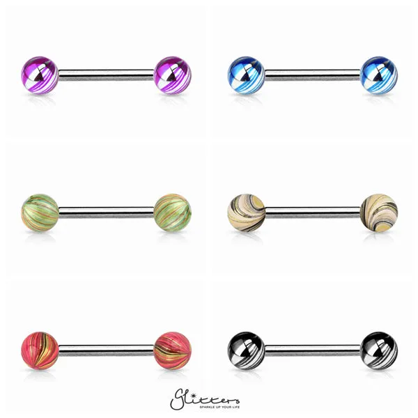 316L Surgical Steel Tongue Barbells with Multi Colour Plated Balls