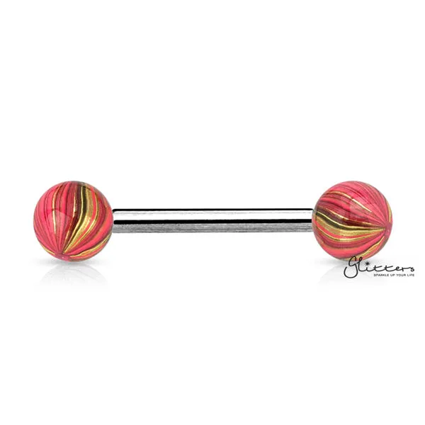 316L Surgical Steel Tongue Barbells with Multi Colour Plated Balls