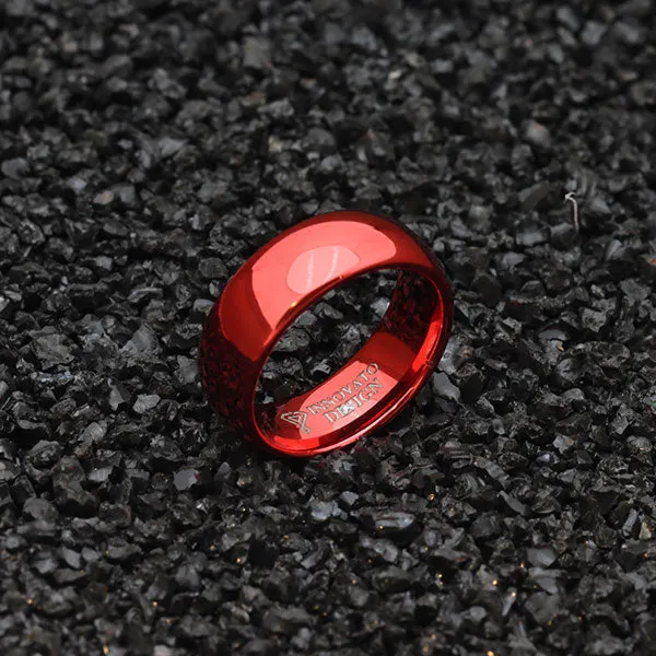 8mm Domed Red-Plated Tungsten Carbide Wedding Ring