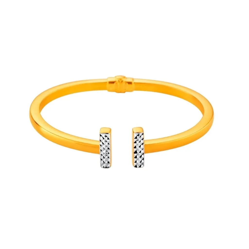 916 Gold Two-Tone Facet Open Bangle