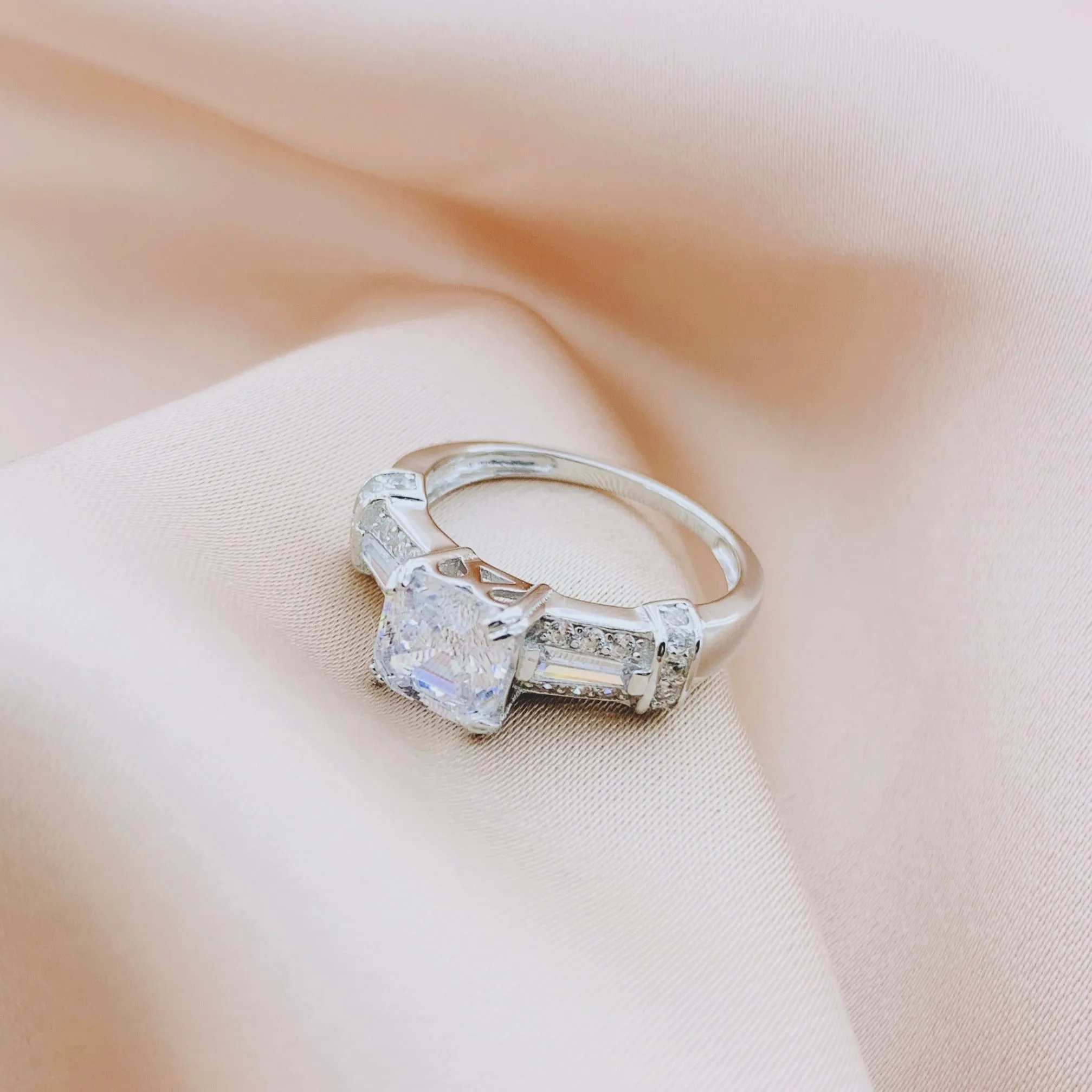 925 Silver CZ Wedding Bridal Engagement Ring