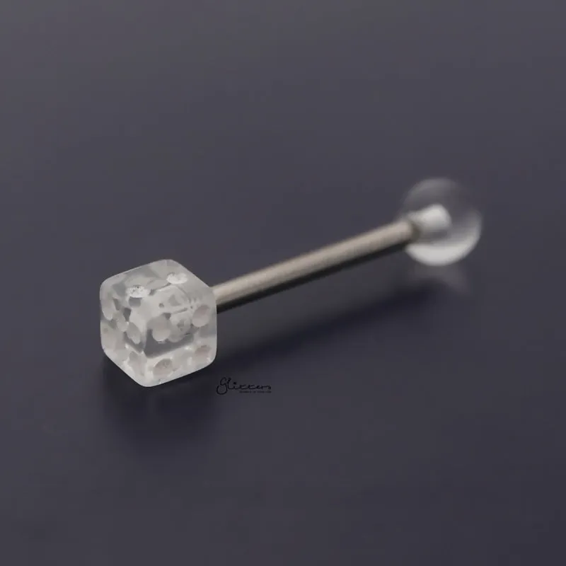 Acrylic Dice Tongue Barbell - Clear