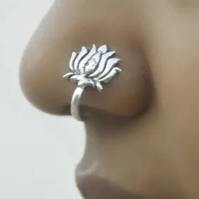 Adjustable Lotus Style Silver Nose pin-Septum Nose Ring Endless Hoop -No Piercing-Clip On Nose Ring-Earring Jewellery-Philtrum Medusa