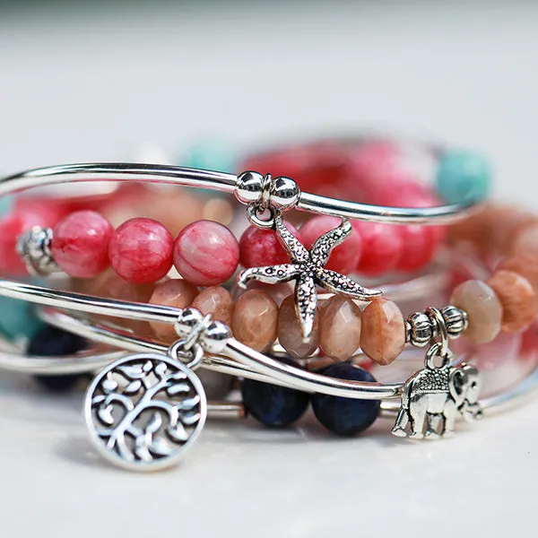 Anchor | Soft Bangle Charm Bracelet | Italian Onyx (Coral)