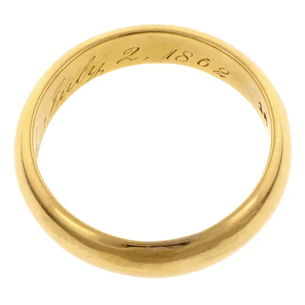 Antique Gold Wedding Band Ring, 1862, Size 5.75