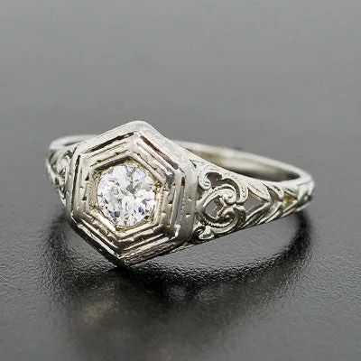 Art Deco 18kt Diamond Engagement Ring .31ct