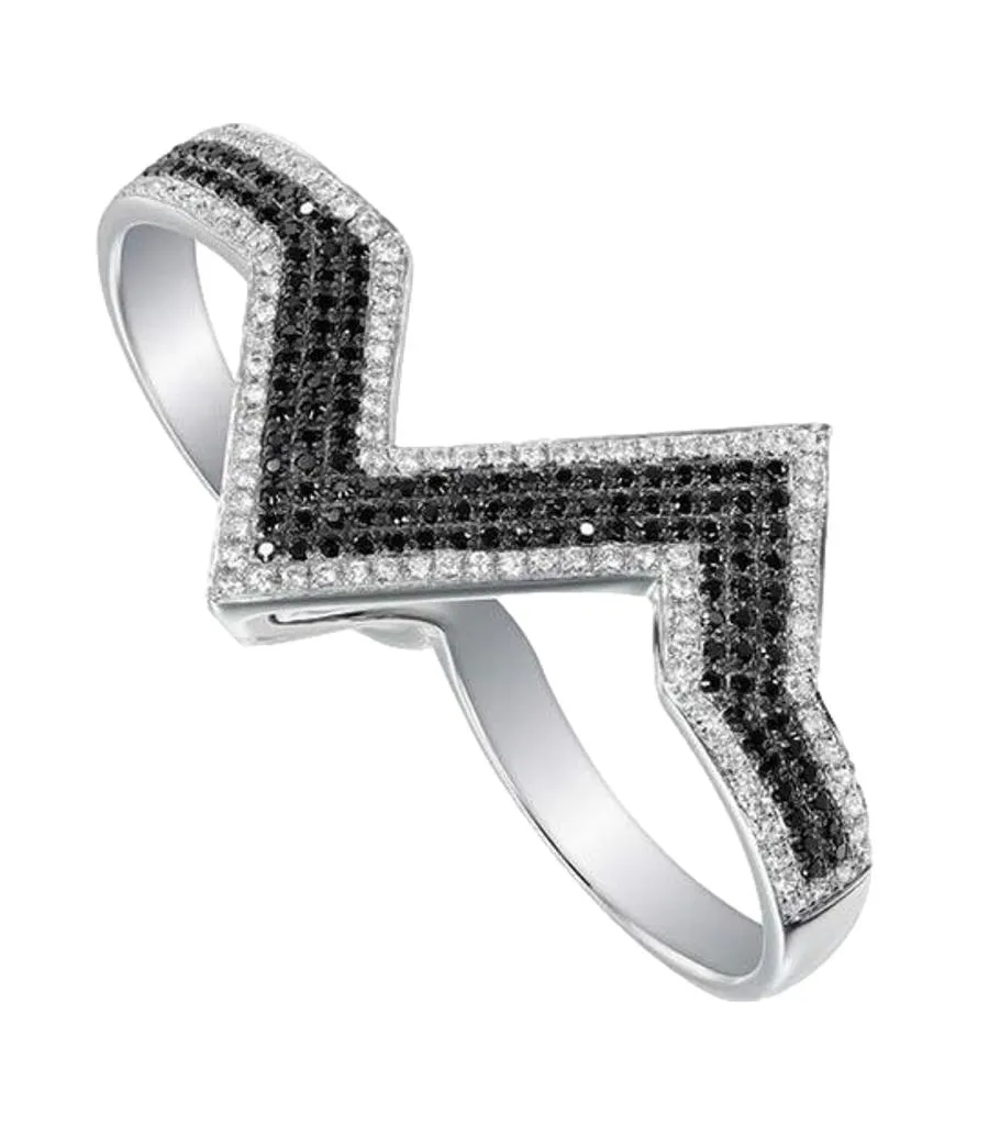 AS29 18k Gold 'Arrow' Diamond Two Finger Ring