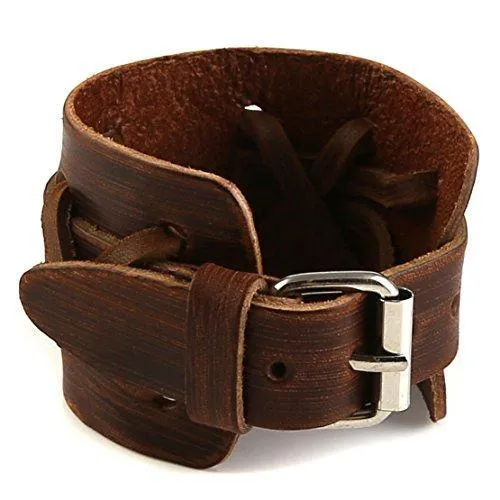 Authentic Wide Leather Casual Mens Brown Cuff Bangle Bracelet