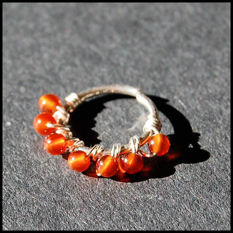 Beaded Silver Carnelian Nose Ring