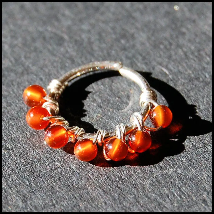 Beaded Silver Carnelian Nose Ring