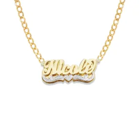 Better Jewelry Heart Script 14K Gold Double Nameplate Necklace