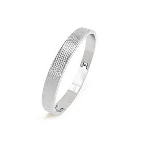 BG800W B.Tiff Simplicity Cross Hatch Stainless Steel Bangle Bracelet