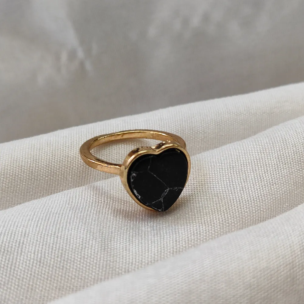 Bhavi Jewels Gold Plated Black Heart Turquoise Finger Ring