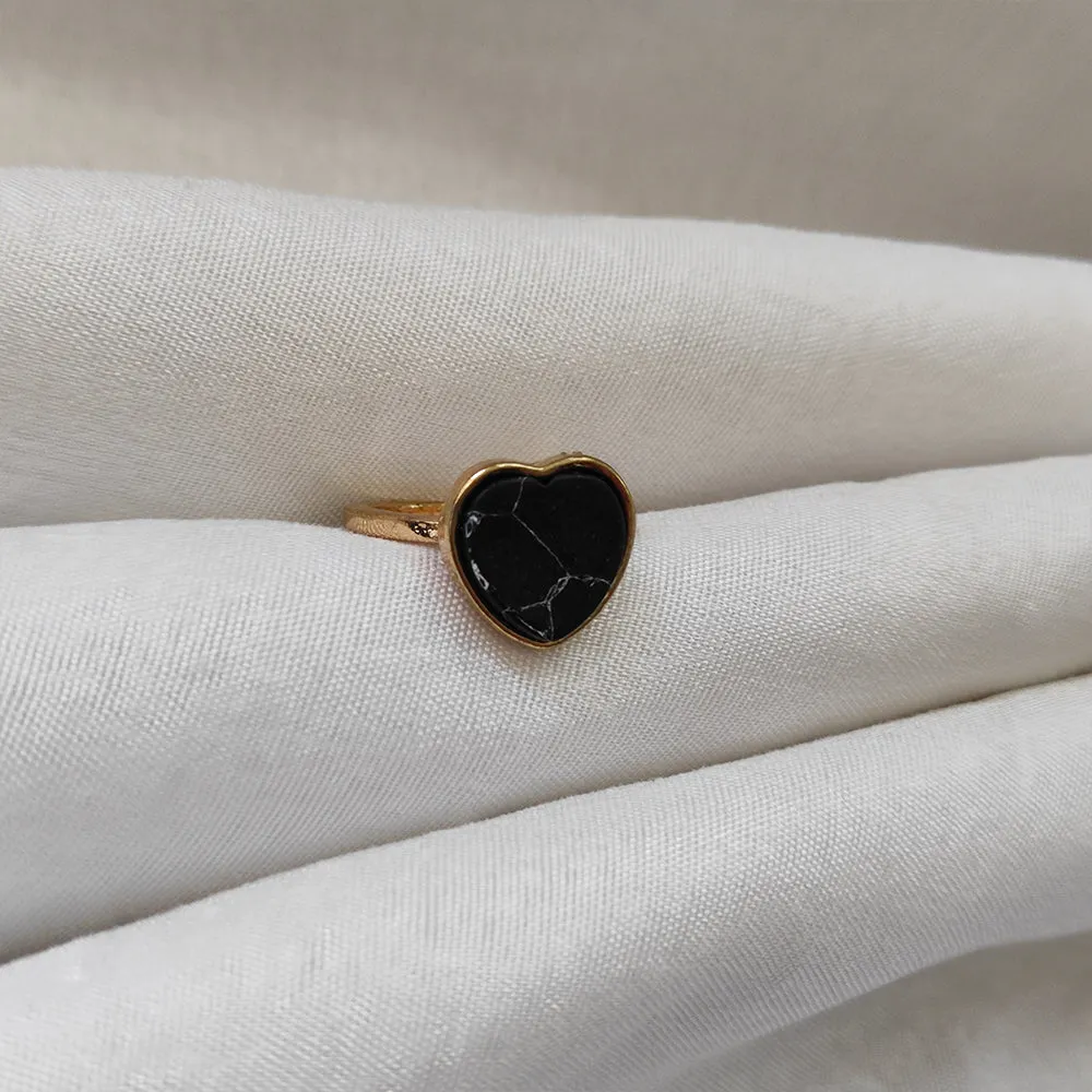 Bhavi Jewels Gold Plated Black Heart Turquoise Finger Ring