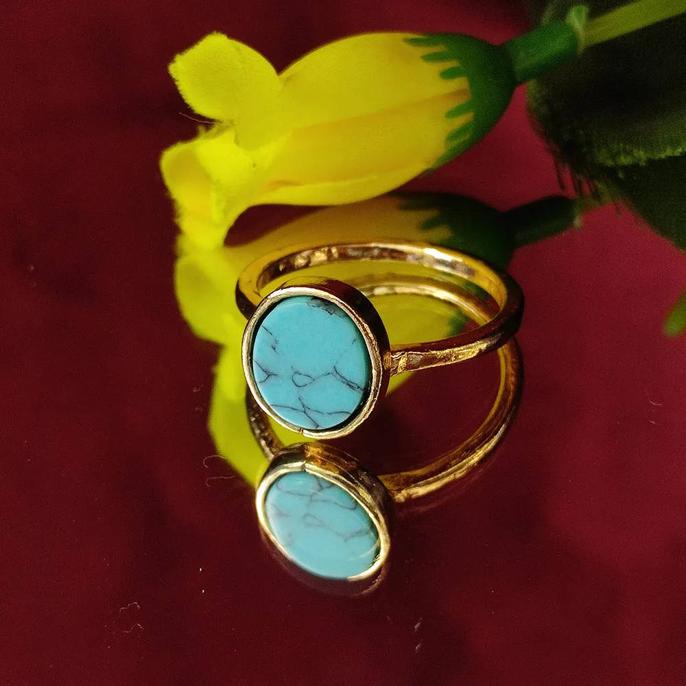 Bhavi Jewels Gold Plated Ovel Turquoise Finger Ring