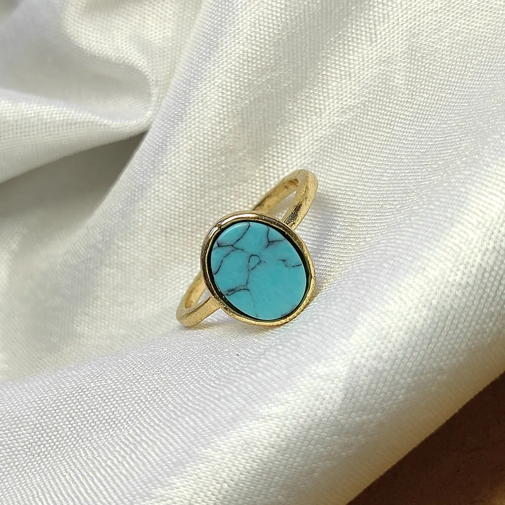 Bhavi Jewels Gold Plated Ovel Turquoise Finger Ring