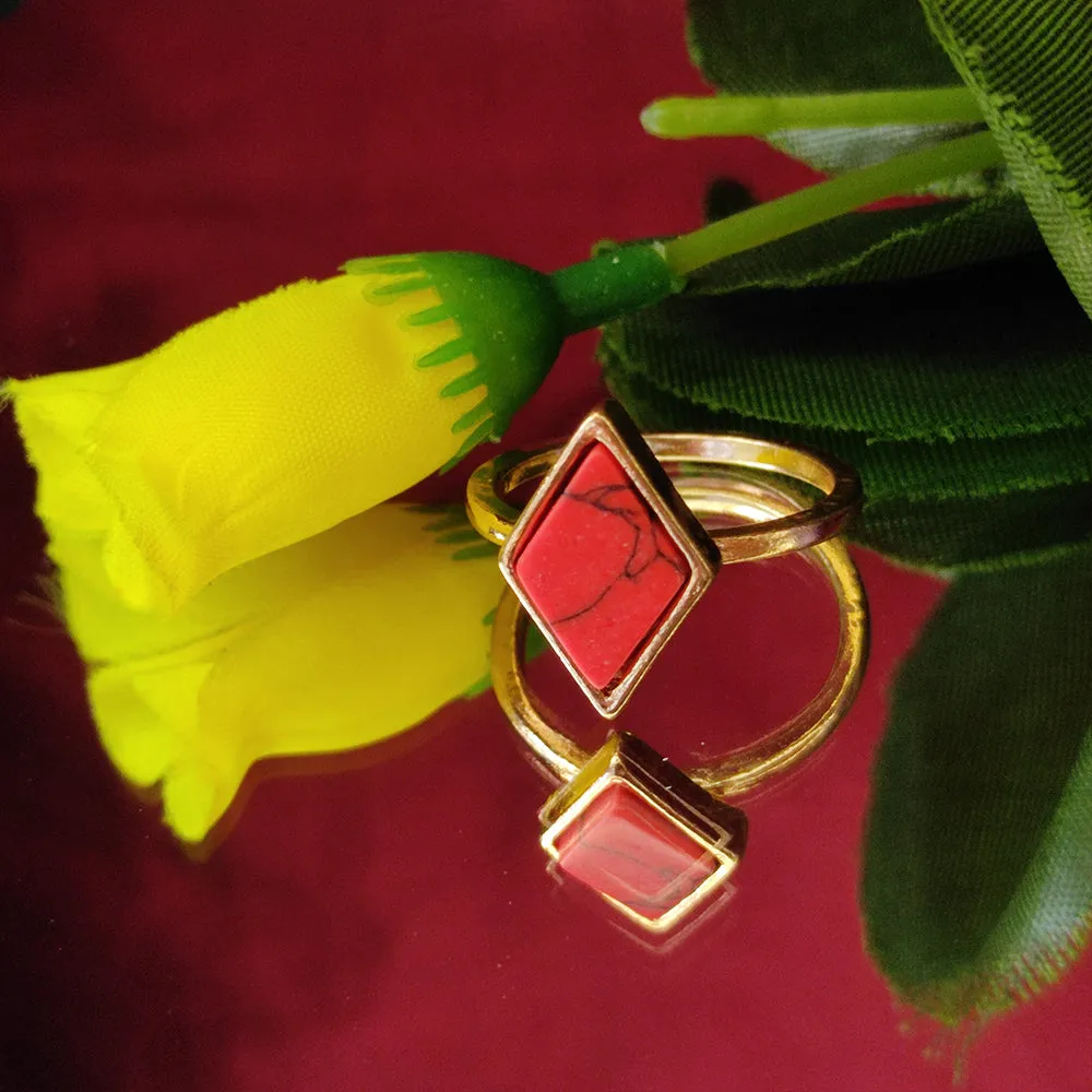 Bhavi Jewels Gold Plated Red Turquoise Finger Ring