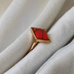 Bhavi Jewels Gold Plated Red Turquoise Finger Ring