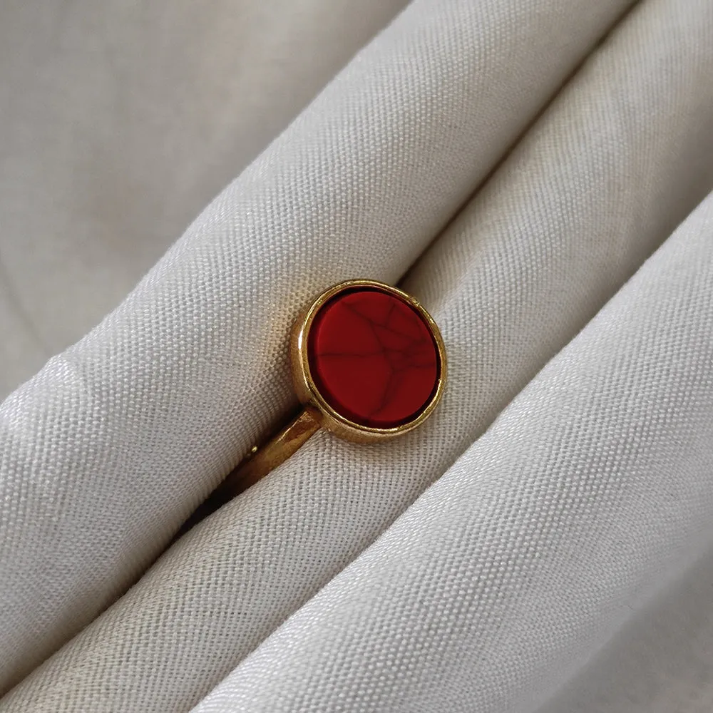 Bhavi Jewels Gold Plated Red Turquoise Finger Ring