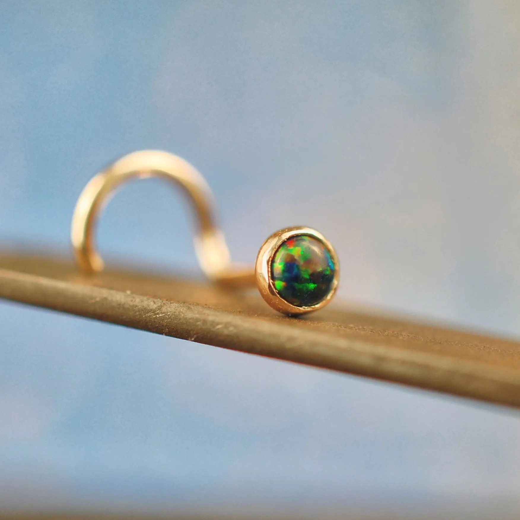 Black Opal Gold Nose Stud