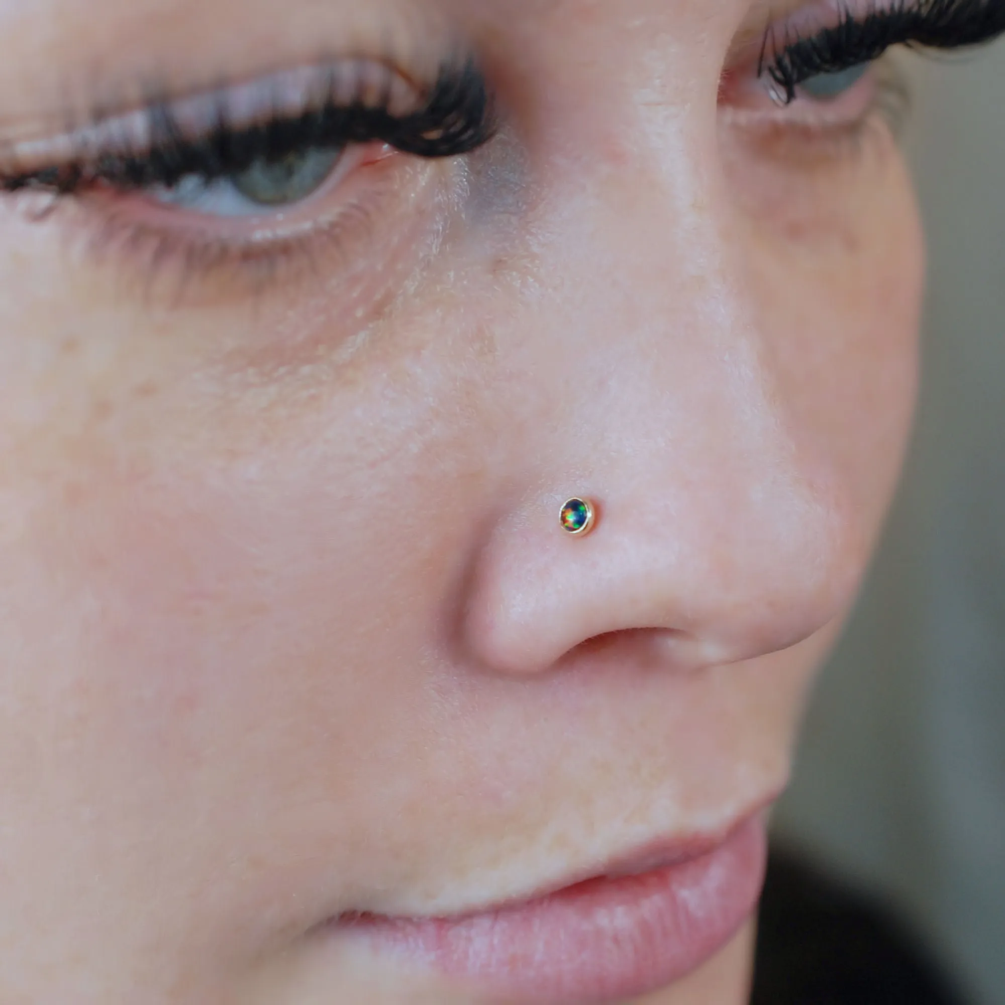 Black Opal Gold Nose Stud