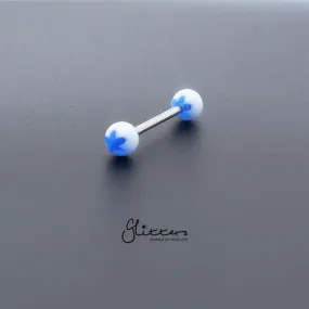 Blue Flower Acrylic Ball with Surgical Steel Tongue Bar