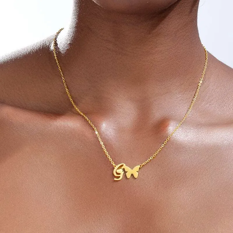 Butterfly Initial Necklace