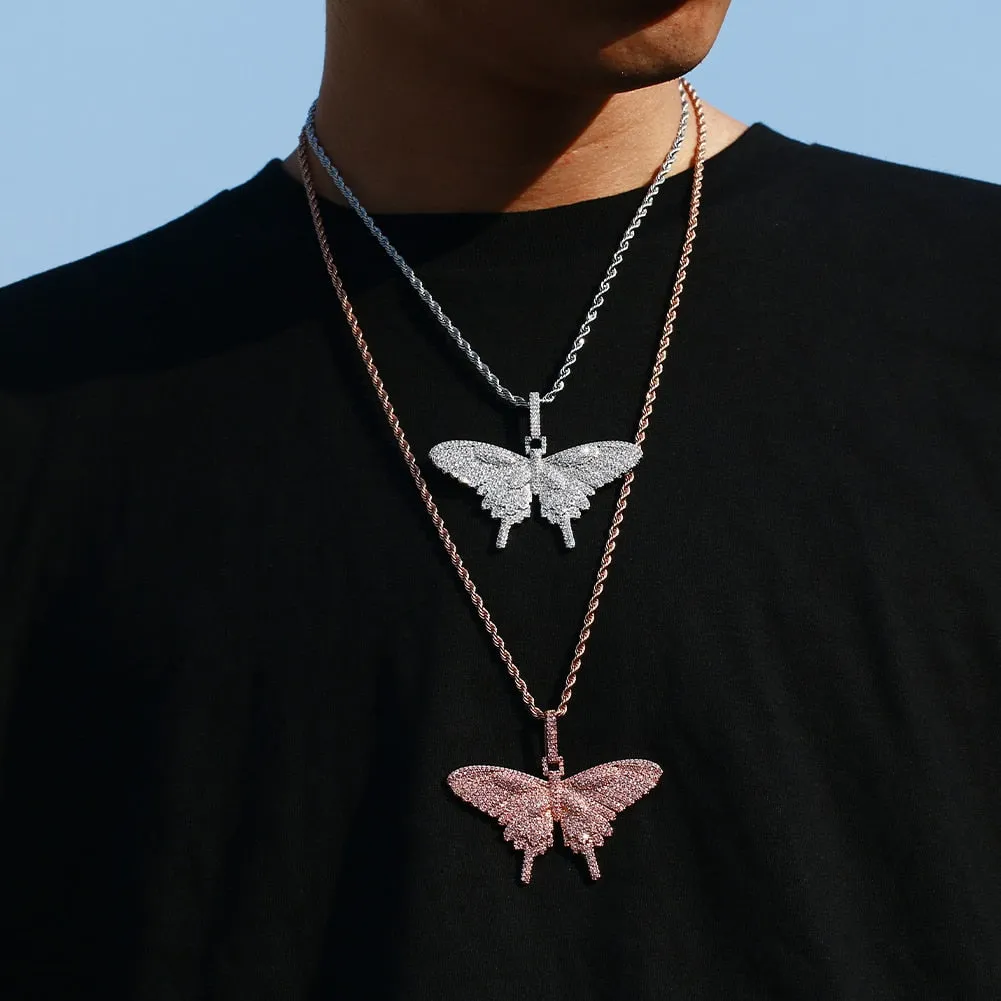 Charm Crystal Butterfly Necklace- Bling Butterfly Hip Hop Jewelry