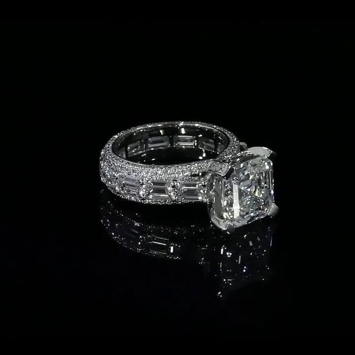 Classic Asscher Cut Engagement Ring In Sterling Silver