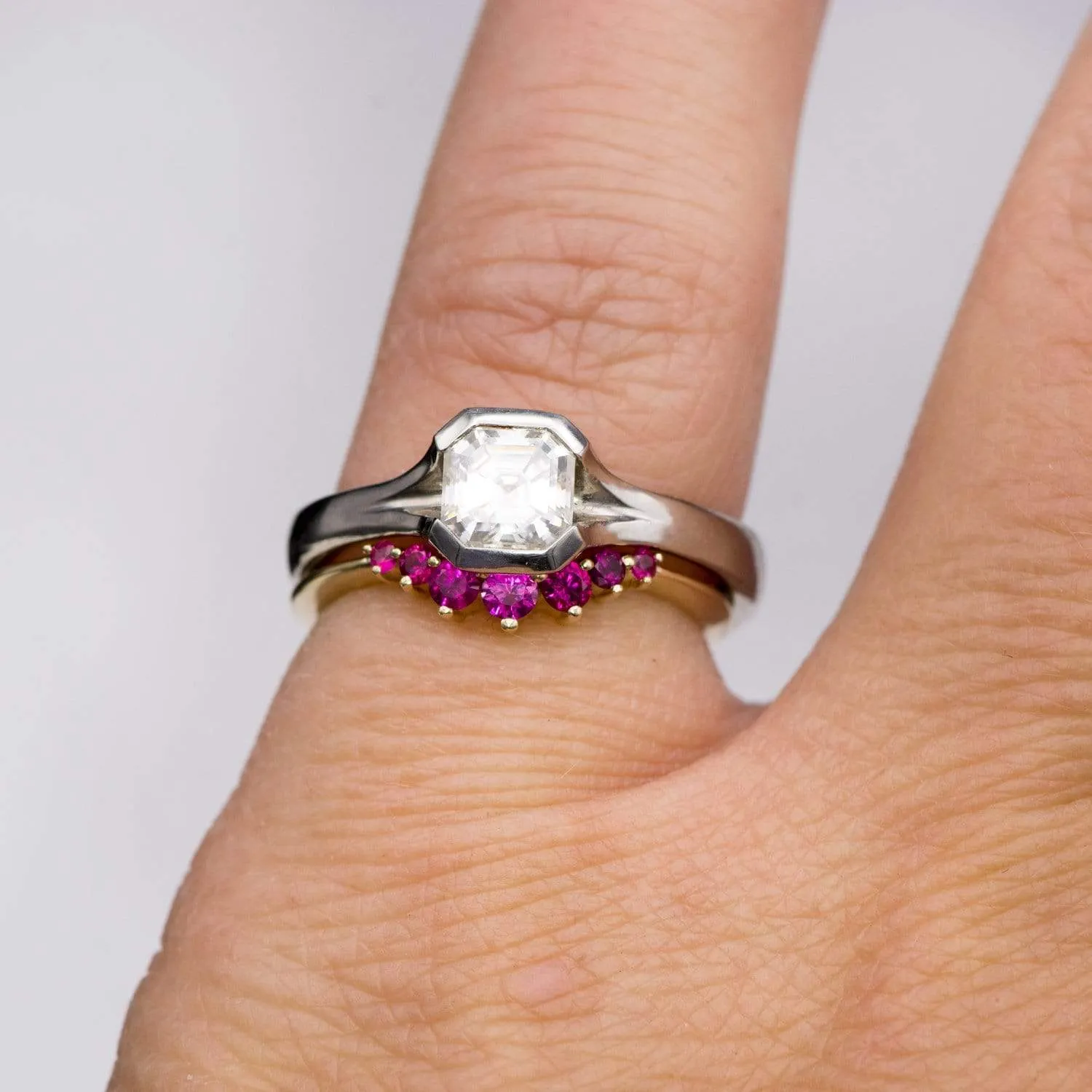 Corinne - Curved Contoured Wedding Ring With Rubies