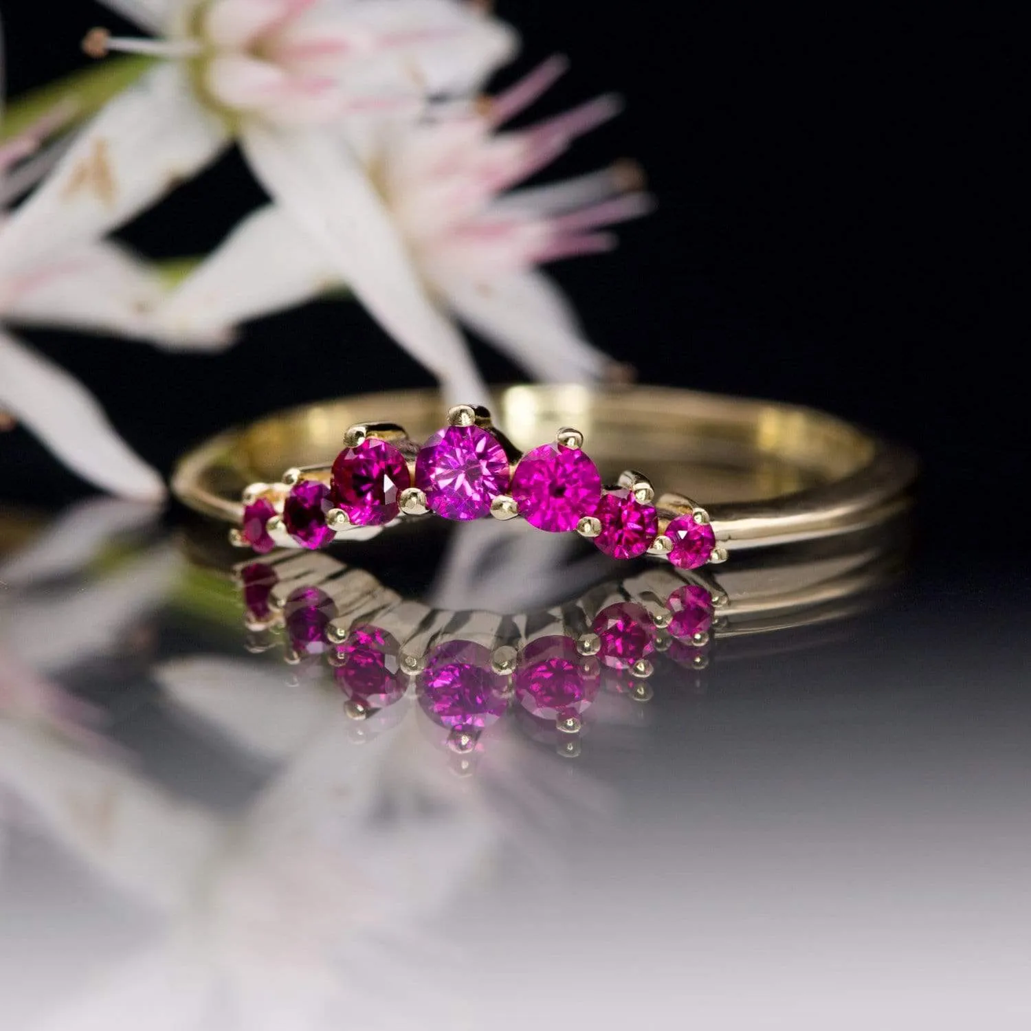 Corinne - Curved Contoured Wedding Ring With Rubies