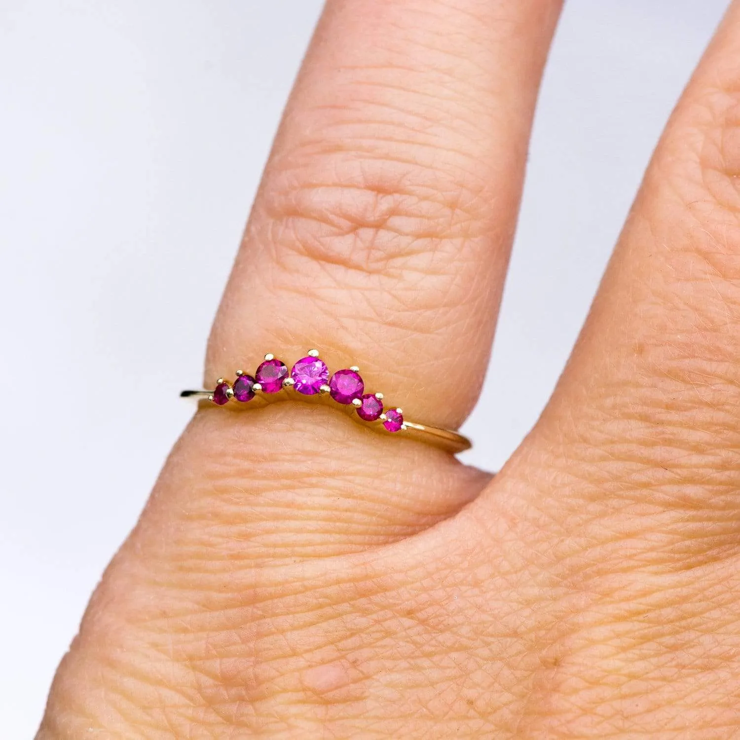 Corinne - Curved Contoured Wedding Ring With Rubies