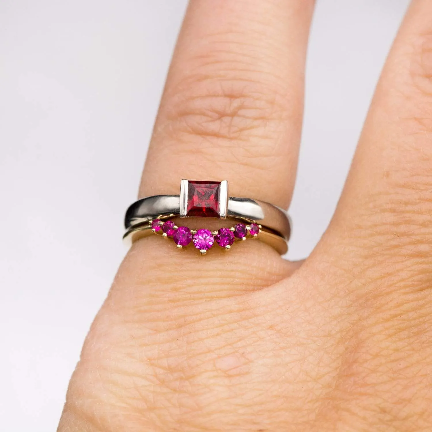 Corinne - Curved Contoured Wedding Ring With Rubies