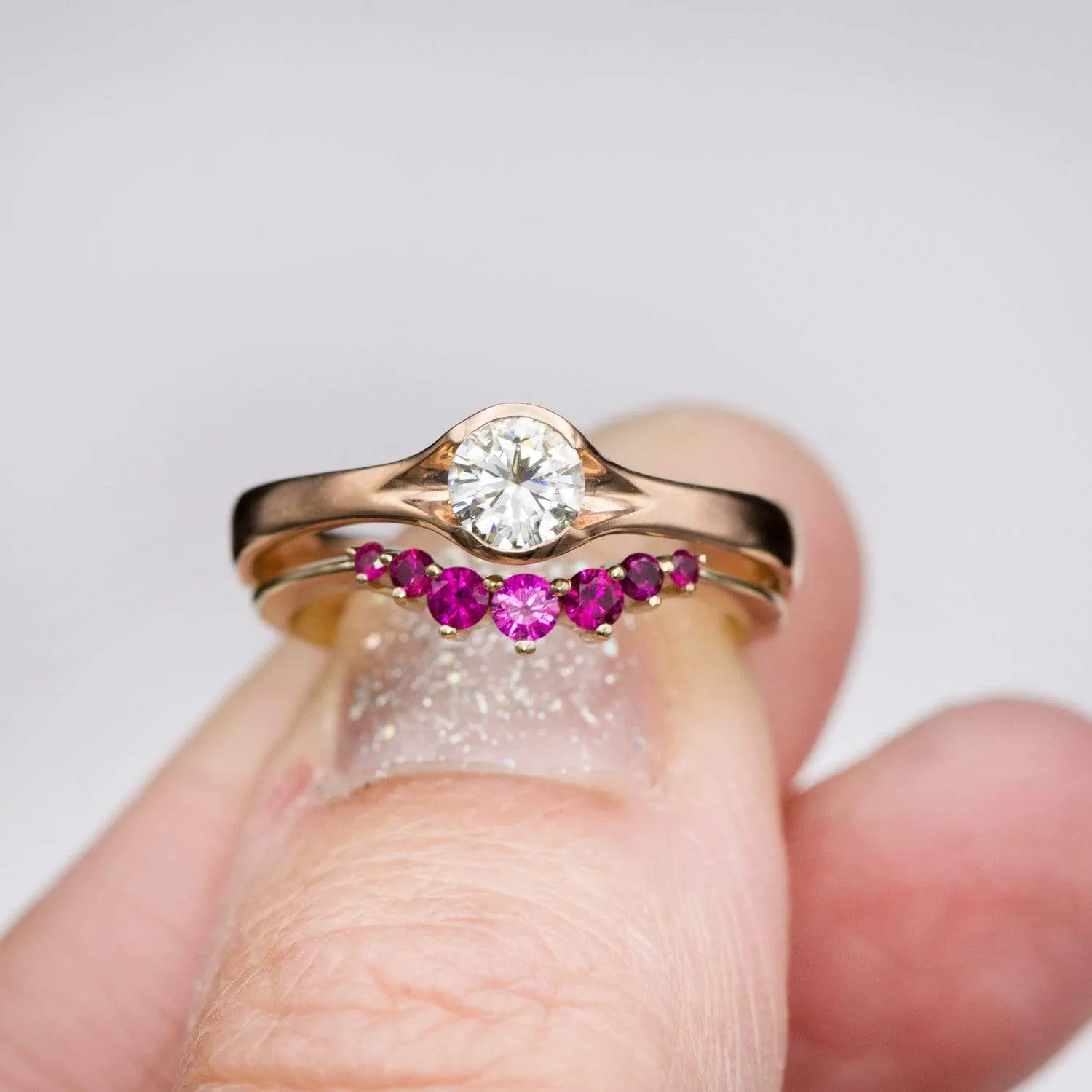 Corinne - Curved Contoured Wedding Ring With Rubies