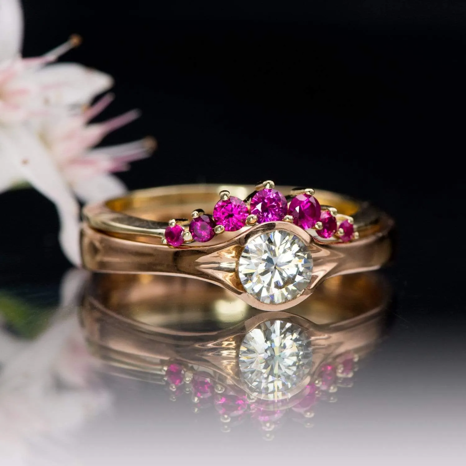 Corinne - Curved Contoured Wedding Ring With Rubies