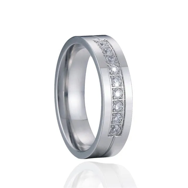 Cubic Zirconia and Plain Titanium Wedding Ring Set