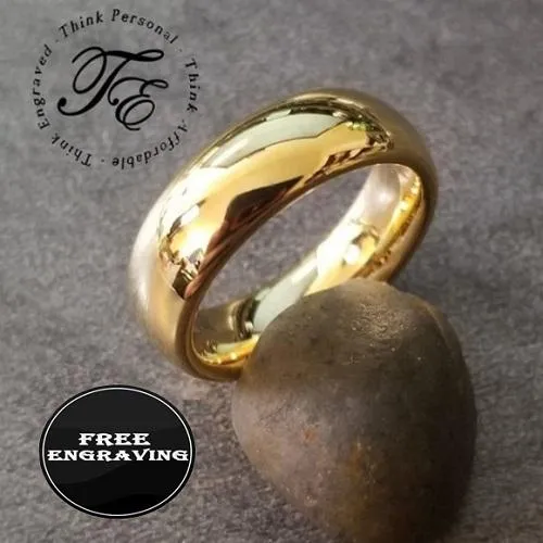 Custom Engraved Men's Gold Tungsten Wedding Ring - Personalized Handwriting Wedding Ring