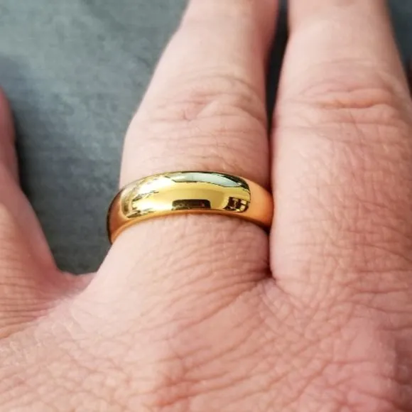 Custom Engraved Men's Gold Tungsten Wedding Ring - Personalized Handwriting Wedding Ring