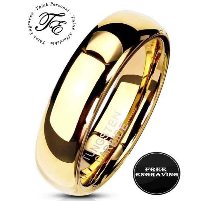 Custom Engraved Men's Gold Tungsten Wedding Ring - Personalized Handwriting Wedding Ring