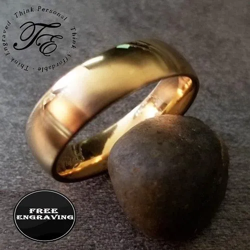 Custom Engraved Men's Matte Gold Wedding Ring - Personalized Wedding Ring For Him